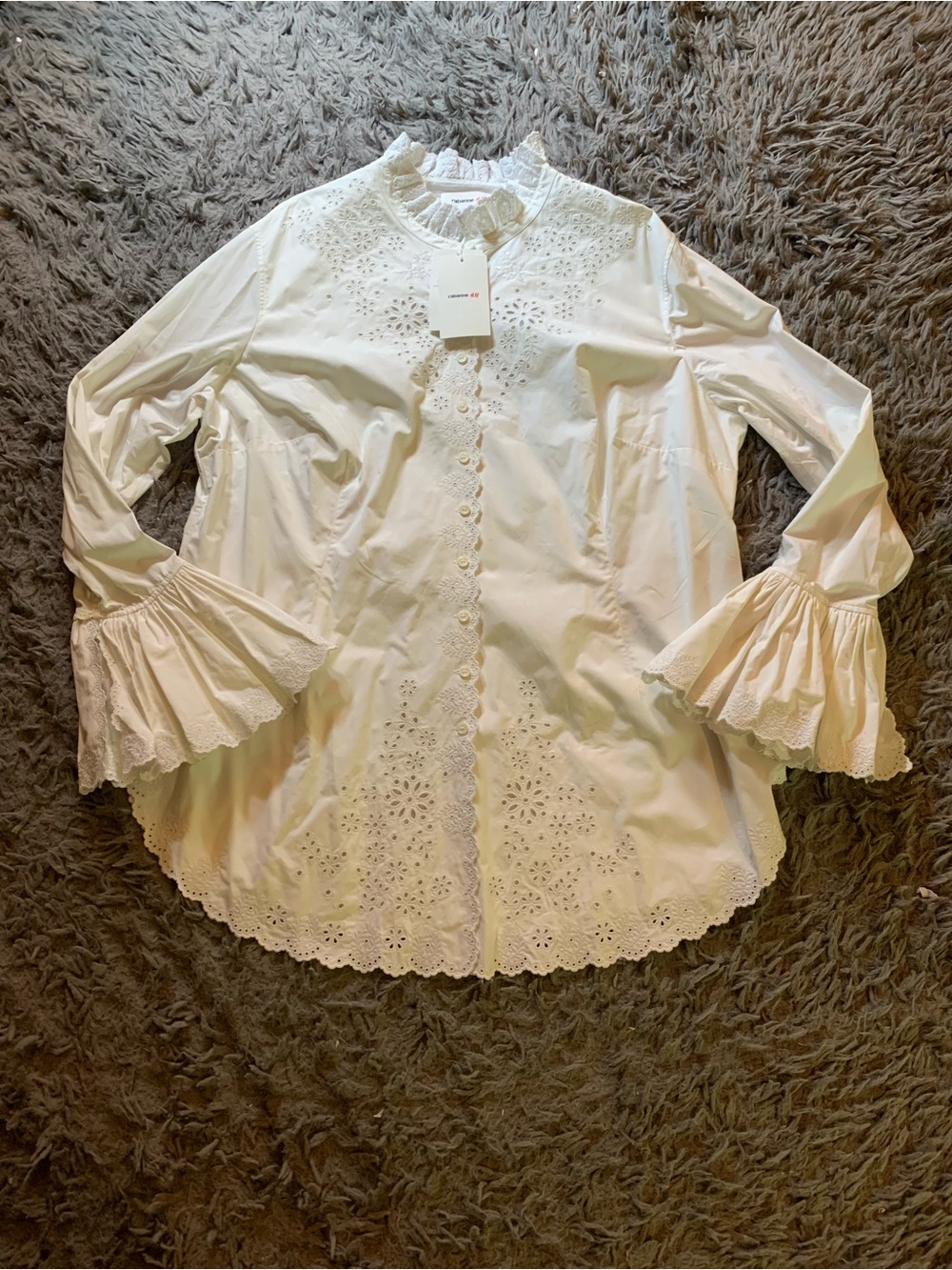 NWT Rabanne x H&M Eyelet Embroidered Poplin Shirt sz XXL